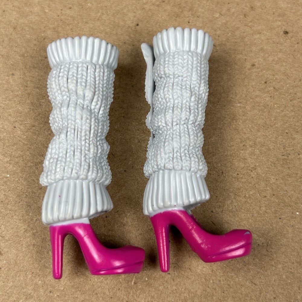 Barbie Doll Shoes High Heel Fuchsia Purple Pumps Faux Gray Leg Warmers